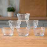 Set of 6 transparent plastic dessert bowls with elegant fluted design