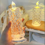 Front view of the shimmering Crystal LED Candle, perfect for Diwali decor.