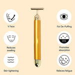 Luxury gold vibrating face roller for daily skincare.