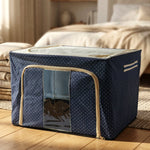 Collapsible fabric storage container for home use