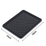A black rectangular anti-skid mat with a diamond texture is shown with dimensions 14cm by 18cm.