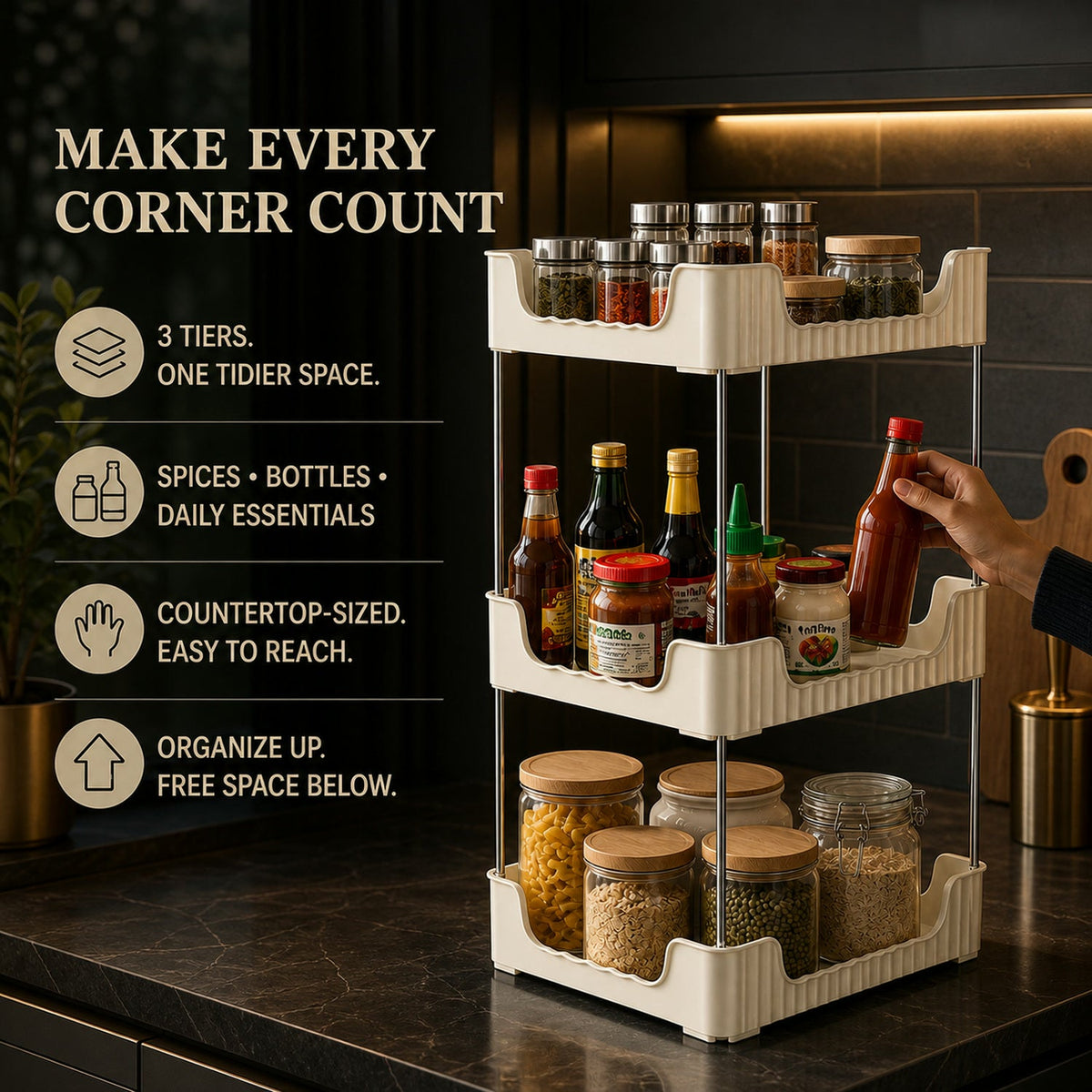 3-Tier Storage Organizer Rack – Compact & Versatile Shelf