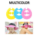 Side view of a baby shower cap, showing its soft material and adjustable head band