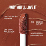 Close-up image of Coffee Brown shade liquid lipstick with radiant matte finish