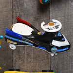 Police Ride-On Toy Car highlighting anti-slip footboard and safety features
