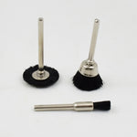 Three black nylon brushes with silver shafts are neatly arranged on a plain white background.