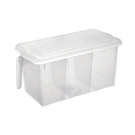 Airtight refrigerator storage box with internal dividers for various items.