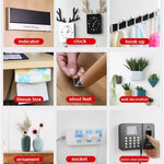 Double sided foam mounting tape applied in office and home organization setups.