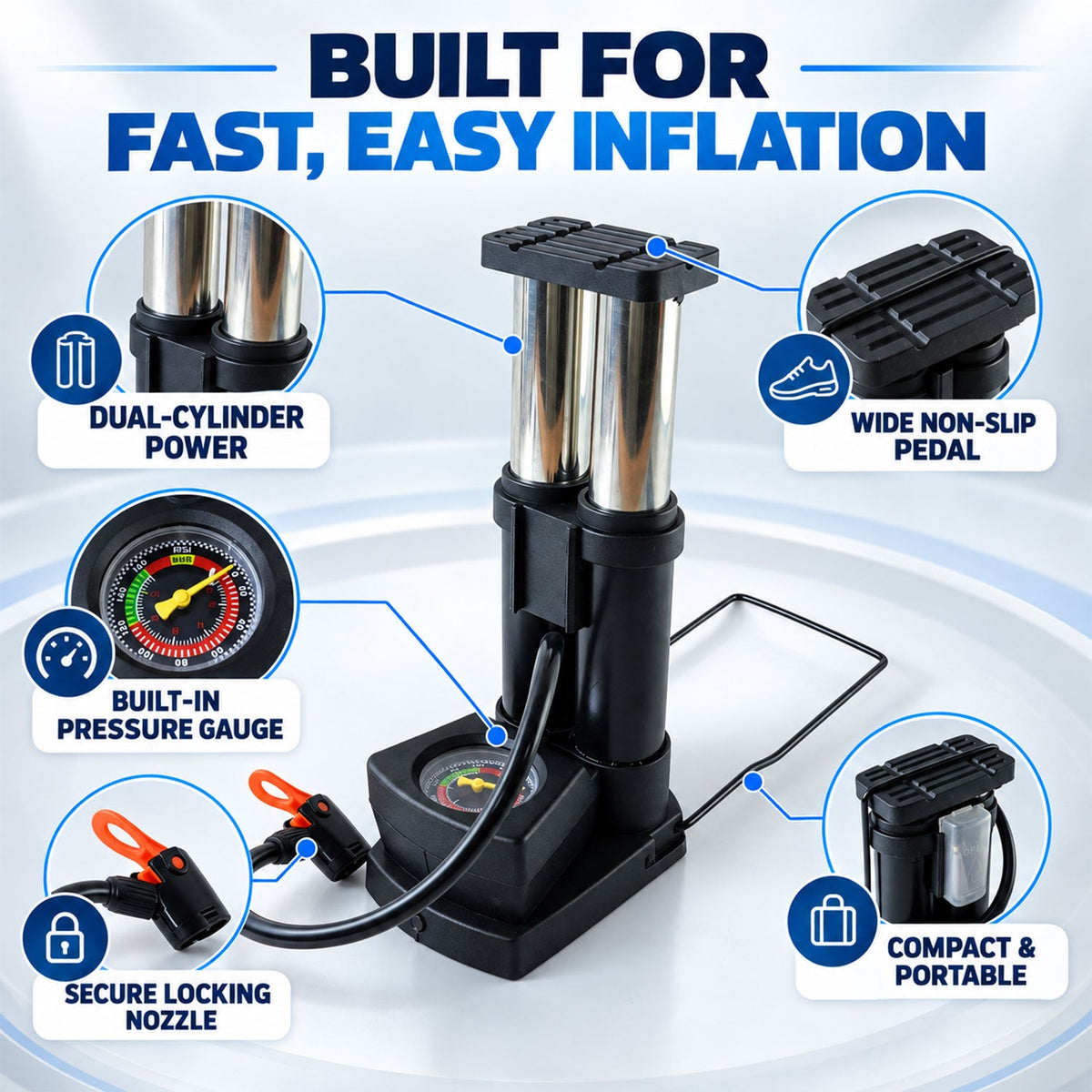Mini Bike Pump – Portable Foot Operated with Gauge | Safora