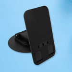 Top-down view of the rotating mobile stand in use, showcasing its 360-degree swivel feature with a phone.