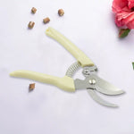 Stainless steel pruning shears from a side view, highlighting the design.