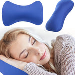 A long, light blue microbead pillow with a smooth texture is centered on a white background.
