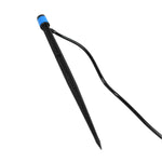 A black and blue water dripper with a thin black hose on a plain white background.