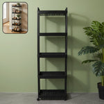 Mobile storage rack with five levels and smooth caster wheels