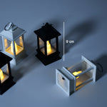 Group of flameless candle lanterns arranged for home decoration.