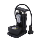 Angled view of the Safora mini bike pump, highlighting its robust construction.
