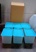 Empty square plastic container for versatile kitchen use.