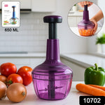 Compact manual vegetable chopper showing push-down mechanism and handle