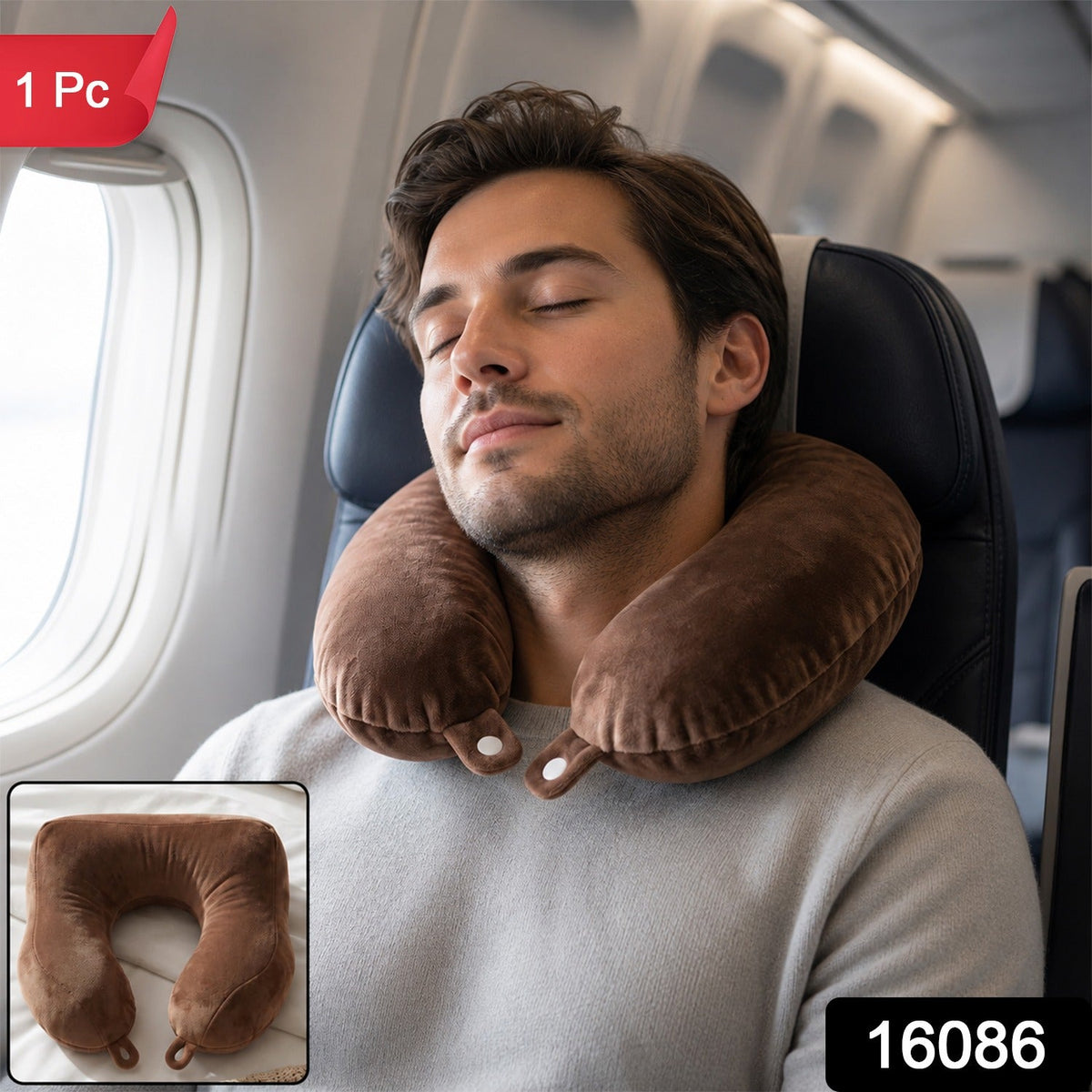 Men's U Shaped Soft Brown Plush Travel Neck Pillow for Head Support