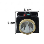 A black and gold headlamp with a solar panel, showing dimensions of 6 cm in both width and height.