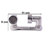 The chrome swivel faucet aerator with dimensions labeled: 11 cm length and 5 cm height.