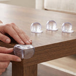 Clear corner guard applied to furniture