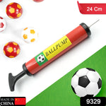 Side view of the portable sports ball pump with its nozzle and ergonomic handle.