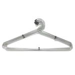 Stack of space-saving stainless steel hangers, highlighting their slim profile for closet organization.