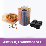 Top view of the 4 section food storage container highlighting the compartments and lid.