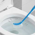 Long handle toilet brush offering extended reach for thorough bathroom cleaning.