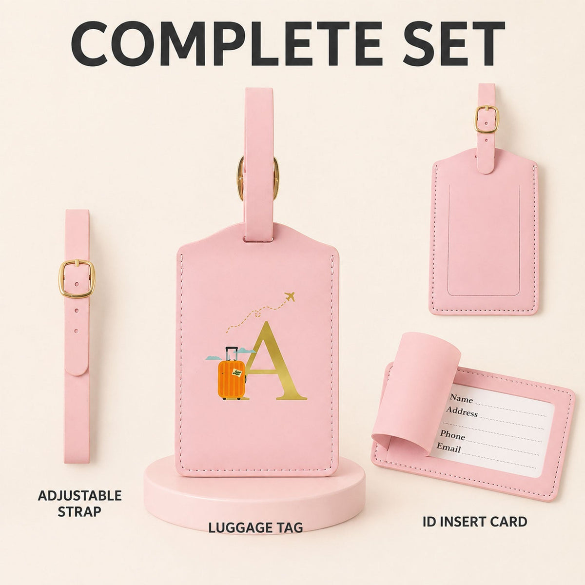 PU leather luggage tag white bg