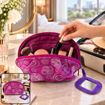 Floral cosmetic zipper pouch attached mirror