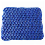 Full, top-down view of the rectangular blue honeycomb gel cushion on a white background.