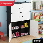 Black and white modular storage cabinet with an "8 Compartment" label in the top left corner.
