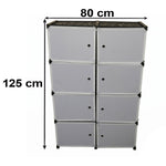 Front view of a black and white modular storage cabinet with dimensions of 80cm width and 125cm height.