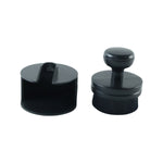 The black detailing brush and its cylindrical base are displayed side-by-side on a plain white background.