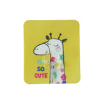 A yellow square wall hook featuring a cartoon giraffe with colorful spots and the text "I'M SO CUTE" on a white background.
