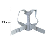 The gray posture corrector laid flat on a white background with a 27 cm measurement arrow indicating its length.