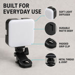 Camera light diffuser body and padded clip features
