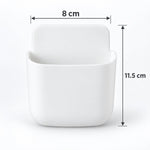 A white adhesive organizer with dimensions indicating it is 8 cm wide and 11.5 cm tall.