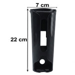 A black plastic bag dispenser with dimensions: 22 cm tall and 7 cm wide.