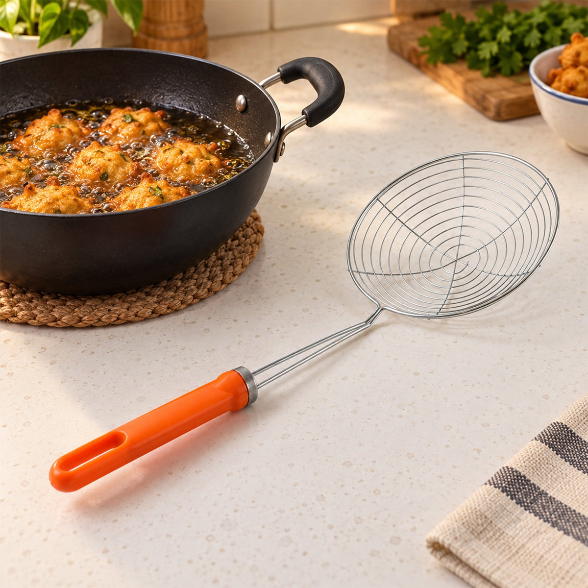 Frying strainer spoon white bg