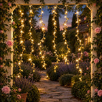 Leaf curtain lights decorating an arch