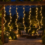 Leaf light strands displayed along a frame