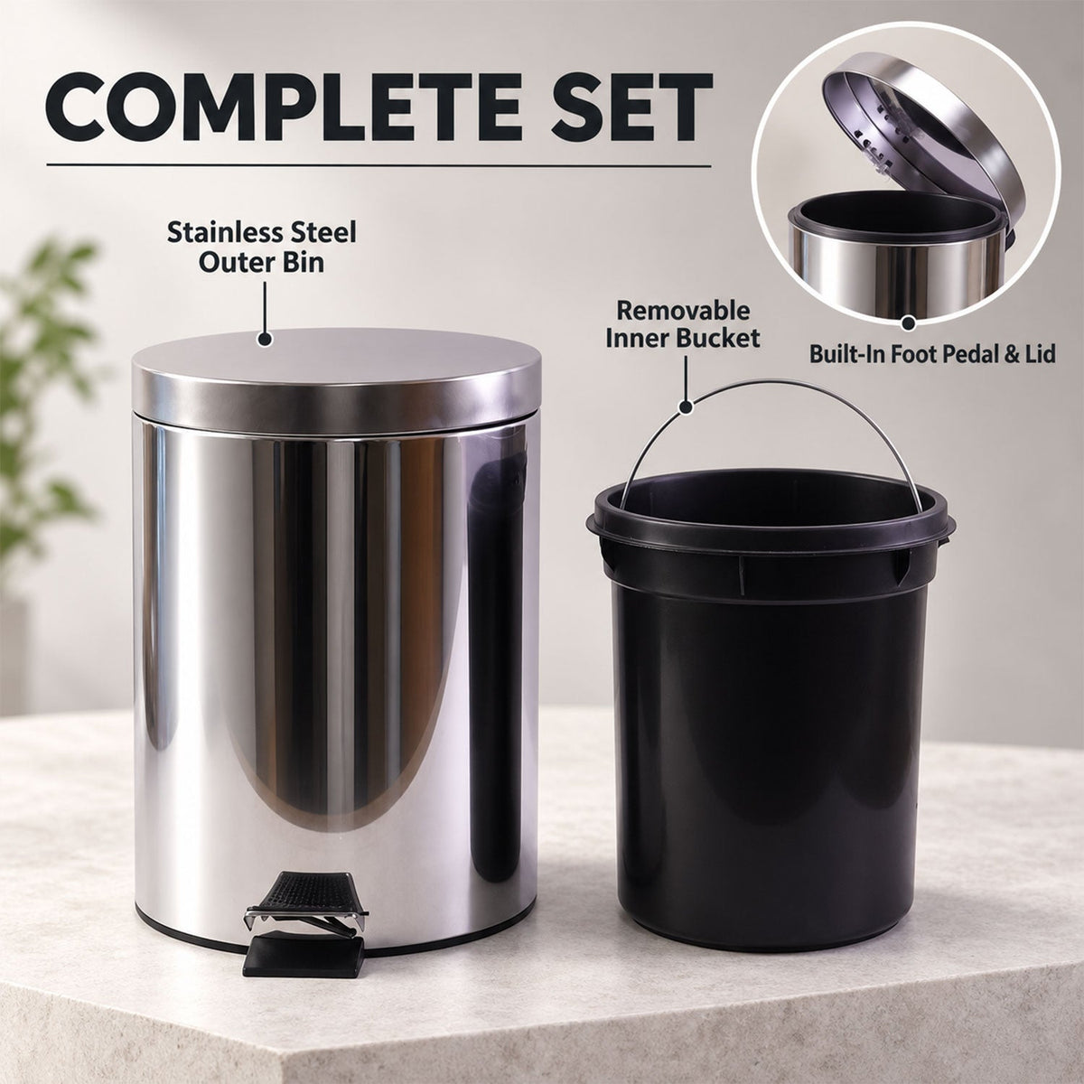 Pedal dustbin complete set