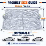 Windshield cover size guide 220 cm by 138 cm