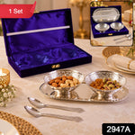 Silver-Plated Brass Bowl Set with Elegant Serving Tray & Velvet Gift B