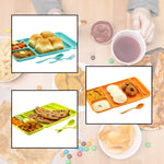 Durable 4-compartment plastic dinner plate, perfect for separating food items.