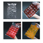 Stack of disposable ice cube bags conveniently stored in a freezer.