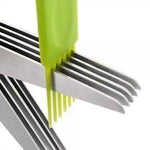 Herb scissors with an ergonomic handle and five stainless steel blades